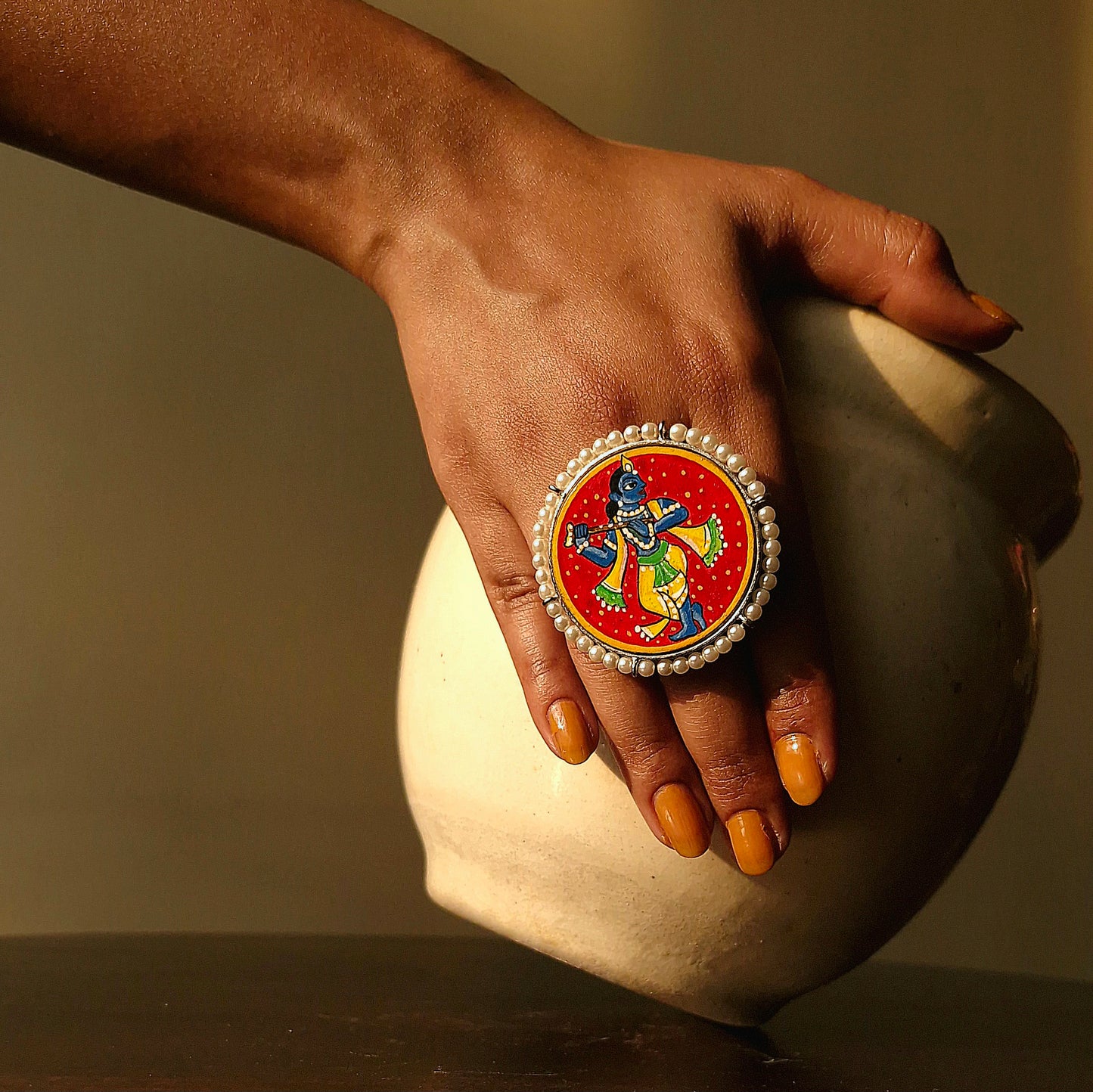"Krishna" Hand-painted Finger Ring