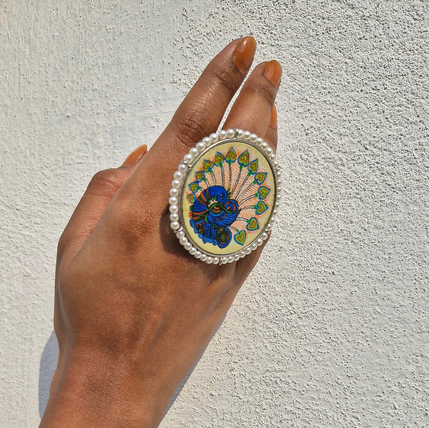 "Mayurakshi" Hand-painted Finger Ring