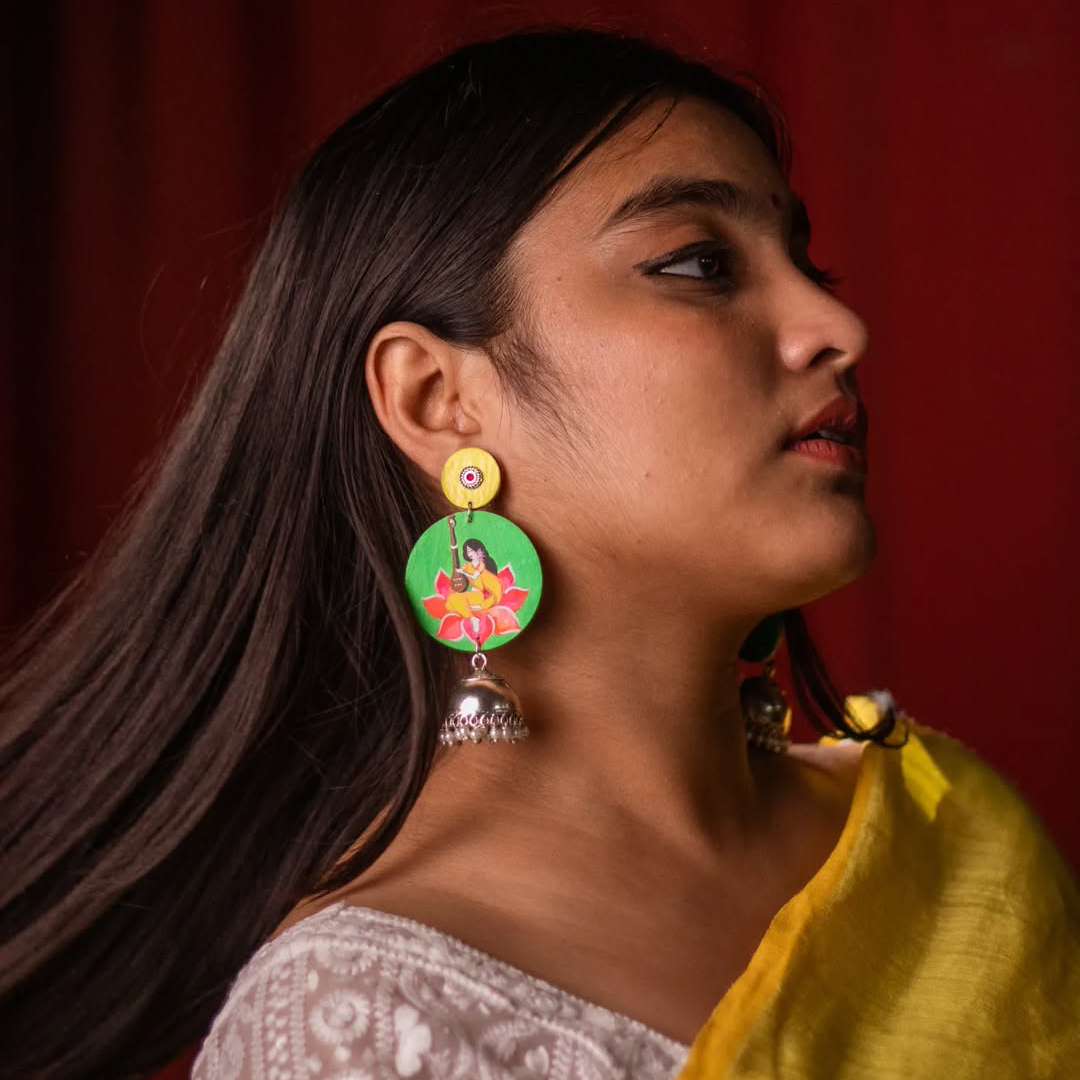 "Saraswati" Hand-painted Earring