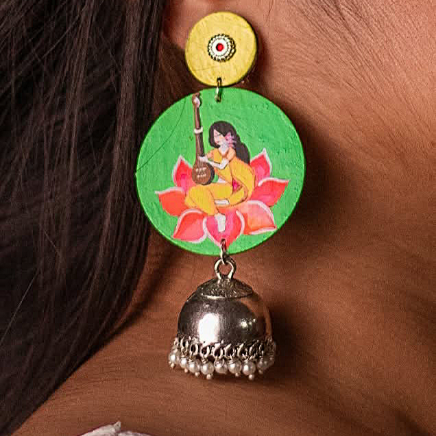 "Saraswati" Hand-painted Earring
