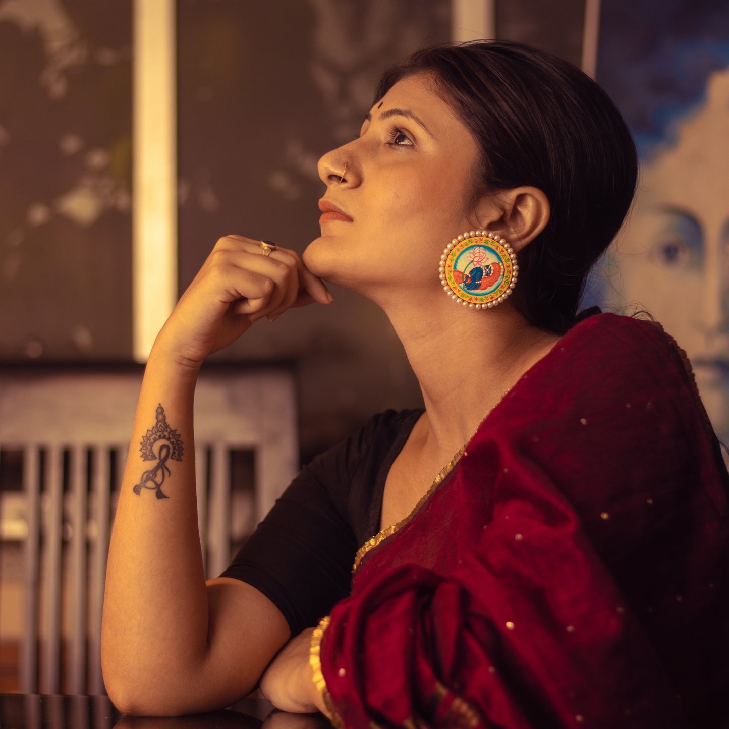 "Srinathji" Hand-painted Earring | Pichwai Art