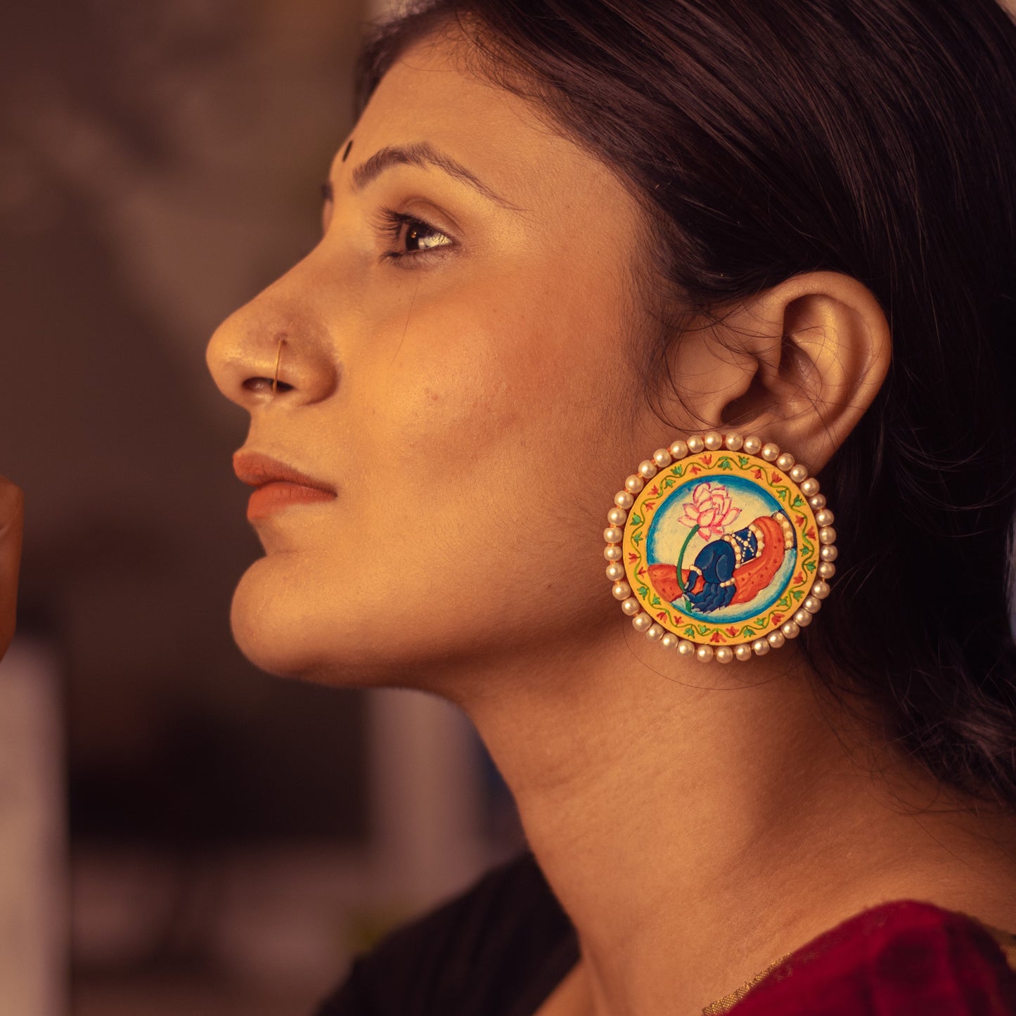 "Srinathji" Hand-painted Earring | Pichwai Art