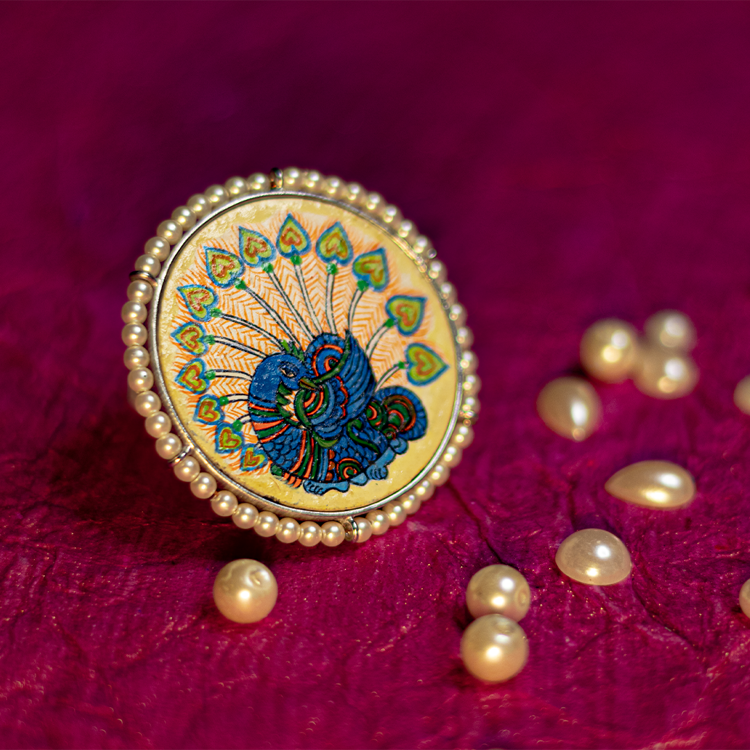 "Mayurakshi" Hand-painted Finger Ring