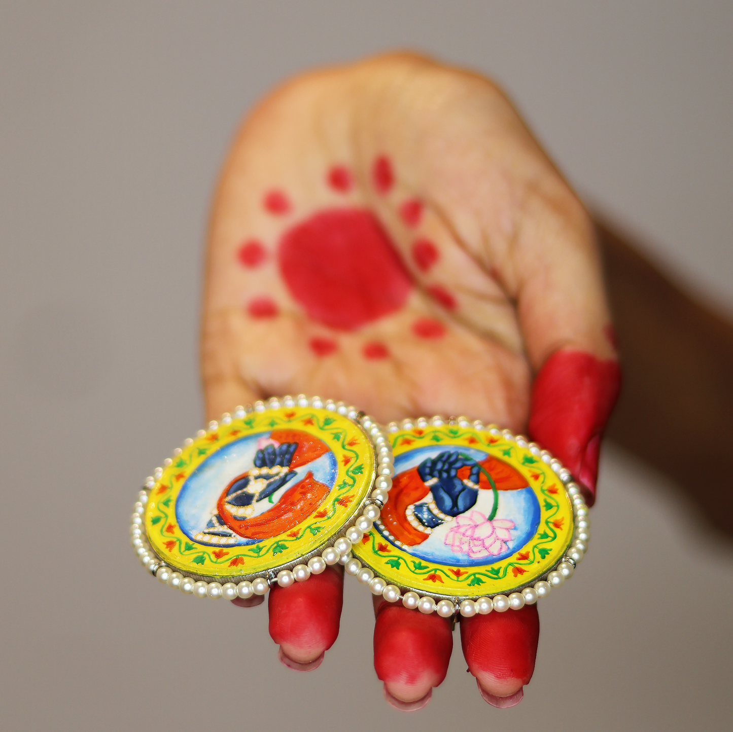 "Srinathji" Hand-painted Earring | Pichwai Art