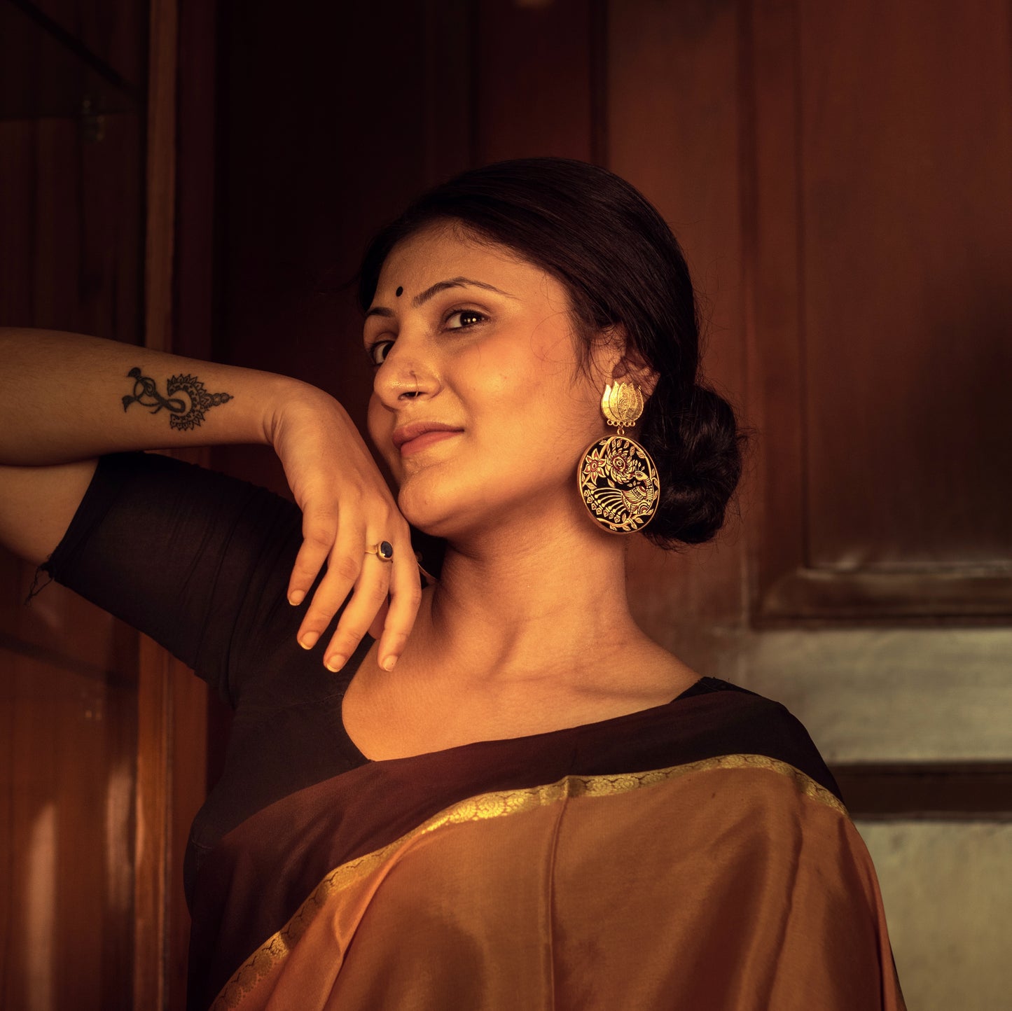 "Pakshi" Hand-painted Earring | Kalamkari Art