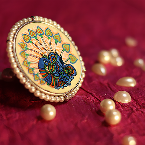 "Mayurakshi" Hand-painted Finger Ring