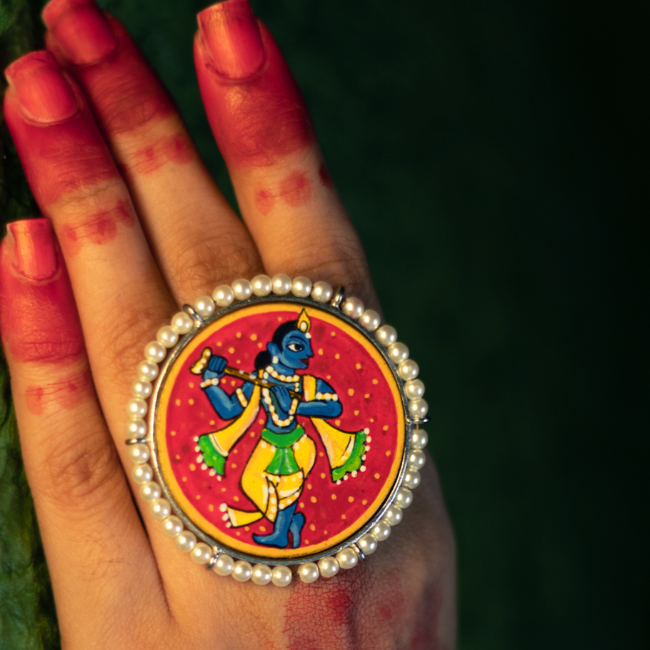 "Krishna"  Hand-painted Finger Ring